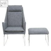 Azalea grey fabric lounge chair and footstool set with grey textured fabric and chrome metal legs for comfy seating