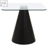 Black conical base azalea square clear glass top dining table with a sleek clear glass surface