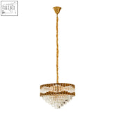 Babylon four bulb antique gold chandelier with cascading clear crystal prisms and twisted brass chain gold chandelier