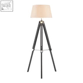 Black tripod floor lamp with beige fabric shade from bailey grey tripod floor collection