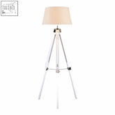 Bailey white tripod floor lamp with beige fabric shade and sleek white tripod base for stylish living spaces