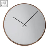Bailie mirror face wall clock with circular rose gold frame and minimalist black hands for stylish decor