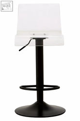 Black metal bar stool with baina clear acrylic seat and backrest featuring a clear acrylic seat and black base
