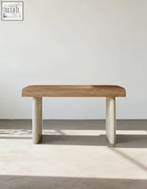 Minimalist solid wood office desk with smooth light-toned wooden legs and drawers with low shipping cost