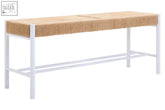 White metal bandar large natural rope bench with woven natural-toned rattan seat and white wood frame