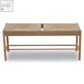 Beige woven rope bandar natural rope bench with light beechwood frame perfect for indoor seating