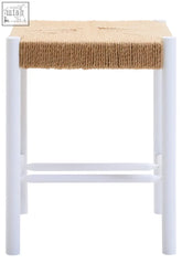 White wooden stool with a woven natural rope seat from bandar natural rope collection