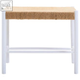 White metal frame bandar small natural rope bench with a woven natural fiber seat perfect for indoor use