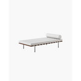 Barcelona Style Daybed White Leather Wood Frame