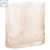Large pink glass vase bardi large pink translucent glass vase with vertical ridges and wavy base pattern