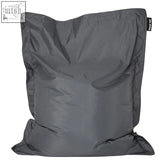 Dark gray large bean bag with durable fabric and sleek minimalist design sized 180cm x 140cm for outdoor use