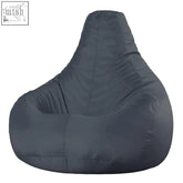Dark gray bean bag chair with soft plush fabric and classic teardrop shape for indoor outdoor gaming use