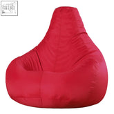 Vibrant red bean bag chair with smooth glossy fabric and stitched seams for indoor outdoor gaming comfort