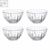 Set of four clear beaufort crystal small bowls with intricate faceted patterns perfect for serving snacks