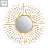 Beauy round gold wall mirror with a gold wall mirror design featuring a round gold sunburst frame and metal spokes