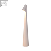 A sleek modern white table lamp with a tapered conical shade perfect for bedrooms and living rooms minimal spaces