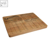 Wooden belmond rubber wood cutting board with black ink engraved kitchen rubber wood conversion charts