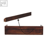 Dark brown wooden storage box with hinged lid made of chestnut mango wood for belmont wall-mounted console shelf chest
