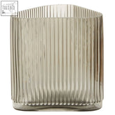 Benka large grey glass vase made of sleek translucent gray glass with vertical ribbed detailing