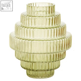 Benka small green glass vase with a translucent pale green tiered ribbed design perfect for small floral arrangements