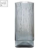 Benka small grey glass vase with vertical ridges made of translucent grey glass and a slightly flared top