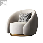 Cream-colored bertha velvet armchair single sofa with sleek modern design and gold-toned circular base