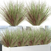 Tall feathery artificial plants with slender green blades tipped in reddish brown from betylifoy faux grass set