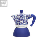Dolce gabbana blue and white ceramic moka induction espresso maker with blu mediterranean floral tile pattern