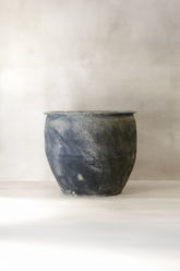 Dark grey ceramic asian pot with textured hand-scratched surface and slightly flared rim perfect for grey asian pots collection