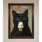 Black Cat Vanilla Icecream Funny Framed Wall Art - A3 (29.7 x 42 cm) / Walnut - Framed Print
