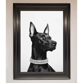 Black Doberman Diamond Neckless Framed Poster - A1 (59.4 x 84.1 cm) / Matt Black - Framed Print