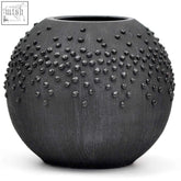 Black ceramic vase with matte finish and raised metallic dots perfect for home room decor with quality materials