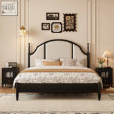 Black wrought iron blanche king size bed frame with curved headboard and upholstered panel for super king size use