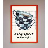 Blue Teacup Stack Kitchen Framed Wall Art - B0 (100 x 141 cm) / Neon Red - Framed Print
