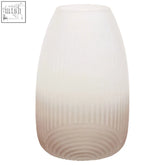 Blyth small grey glass vase with sleek frosted glass and vertical ridges in soft white to beige gradient base