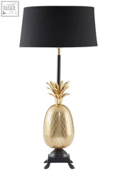 Boho pineapple table lamp with a golden pineapple base and black fabric shade perfect for stylish lighting
