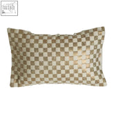 Rectangular bosie kensington townhouse cream gold cushion with a metallic gold and cream checkered pattern