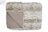 Bosie lamina animal print fur throw with soft mottled gray white faux fur and solid taupe lining folded over
