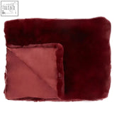 Bosie lamina red wine throw plush faux fur blanket in deep burgundy with soft lighter shearling lining