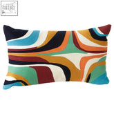 Bosie ozella abstract design cushion with vibrant teal orange cream and navy blue wave pattern rectangular design cushion