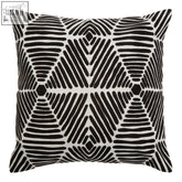 Bosie ozella black and white square embroidered cushion with bold geometric hand-drawn line pattern throw pillow