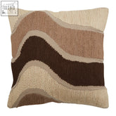 Bosie ozella natural tonal cushion with wavy textured stripes in earthy beige tan and brown tones on square throw pillow