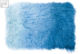 A bosie real mongolian fur blue ombre rectangular cushion with plush gradient sheepskin and soft curly texture