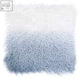 Bosie real mongolian fur grey ombre square cushion with white to light blue gradient curly plush texture faux fur throw pillow