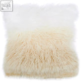 Bosie real mongolian fur natural ombre square cushion with white and cream gradient faux fur throw pillow design