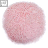Pink fluffy bosie real mongolian fur round cushion made of soft real mongolian fur pink sheepskin pillow