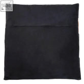 Black suede Bosie Safira leather patchwork cushion with subtle stitched pocket on front in neutral colourblock design