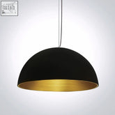 Black and gold bowl shade pendant with a matte exterior and ribbed interior perfect for stylish lighting