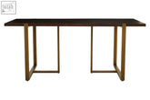 Modern brando dining table with dark acacia wood top and gold metal legs perfect for stylish dining spaces