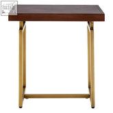 Brando acacia wood effect side table with a dark wood veneer top and slender gold metal legs